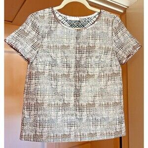 See U Soon Anthropologie Top Sz 0 Metallic Cap Sleeve Pull Over Gold Trim Crop